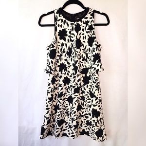 LOFT Tiered Black and White Floral Dress